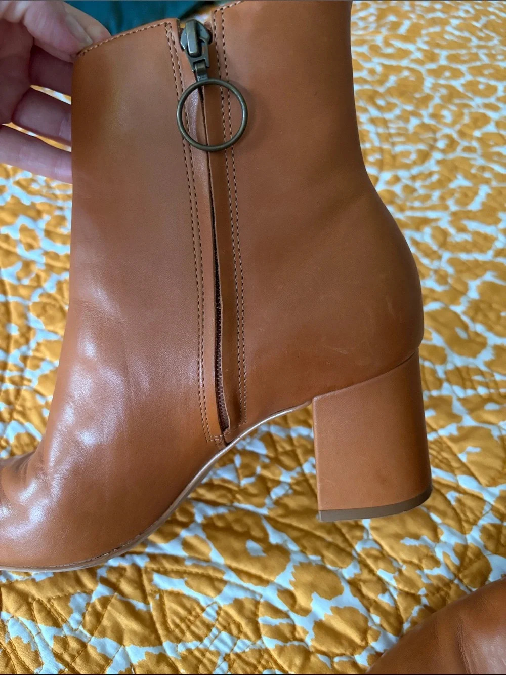 ABLE Women's Tan Leather Ankle Boots - Classic Block Heel